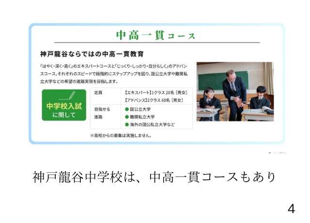 神戸龍谷高等学校と中学校は一貫コースもある